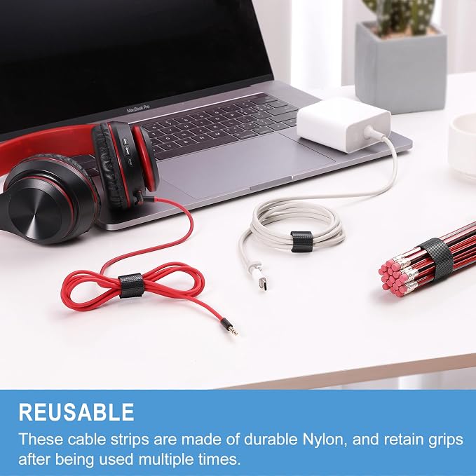 100 PCS 8 Inches Reusable Cable Ties | Adjustable Cord Wraps, Cable Straps | - Image 4