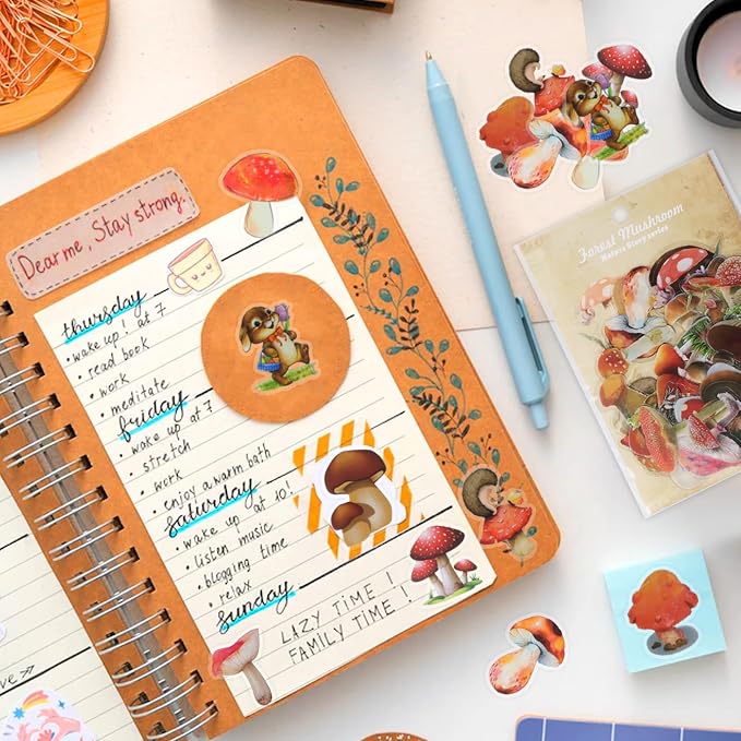 Imeepa 60Pcs Mushroom Stickers Transparent Scrapbooking Stickers | Waterproof - Image 4
