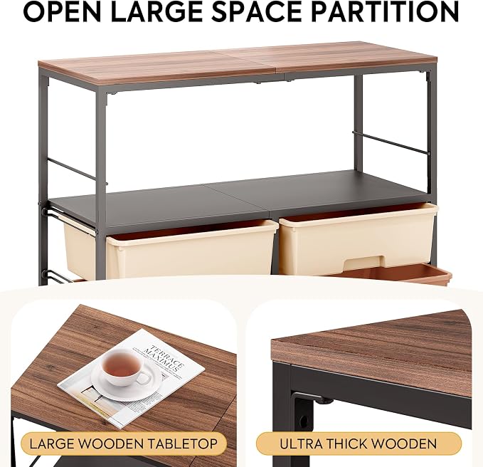 Rolling Cart with 8 Drawers, Storage Drawer Cart with Wooden Tabletop, Lockable - Image 4
