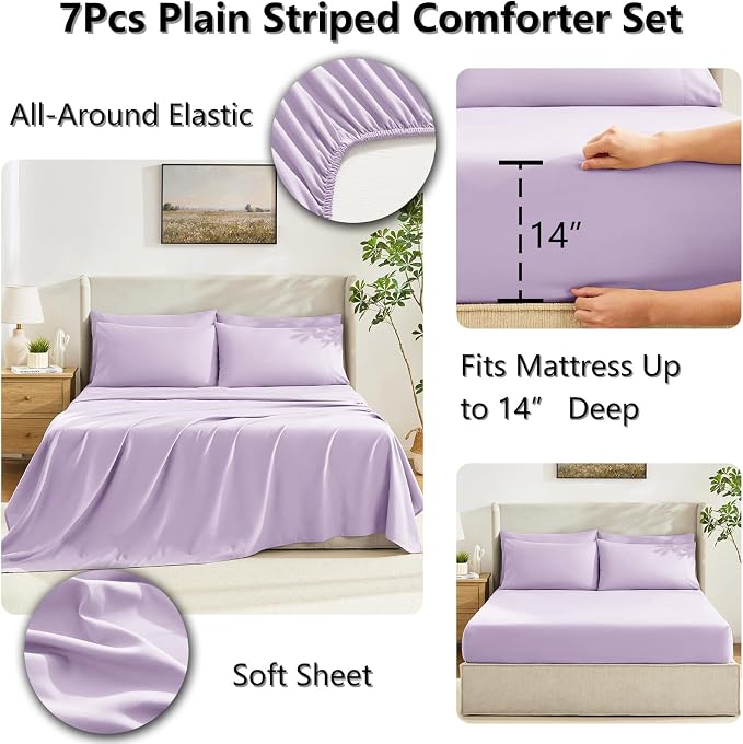 CozyLux Full Size Comforter Sets Lavender, 7 Pieces Bed in a Bag, Light Purple - Image 5