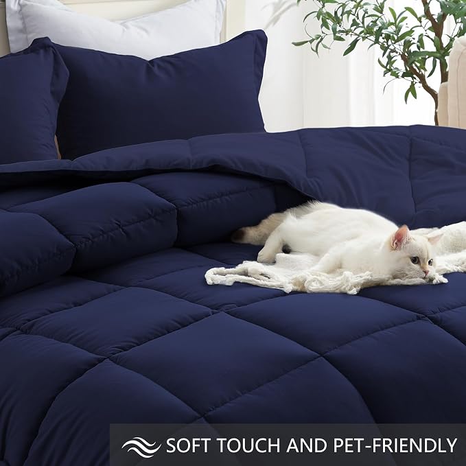 Homelike Moment King Size Comforter Set Navy Blue, Lightweight Comforter Sets - Image 4