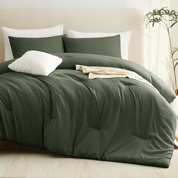 CozyLux King Size Comforter Set Dark Green, 3 Pieces Solid Comforters King Size - Image 8
