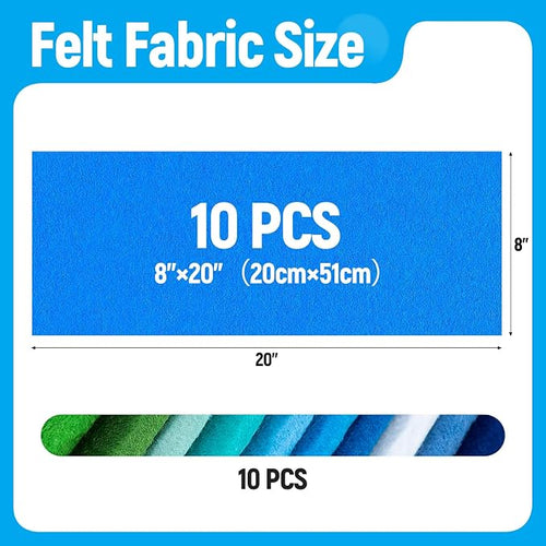 10 Sheets Felt Fabric for Crafts, 8x20 Inch 1.4mm Thick | Assorted Colors DIY - Image 2