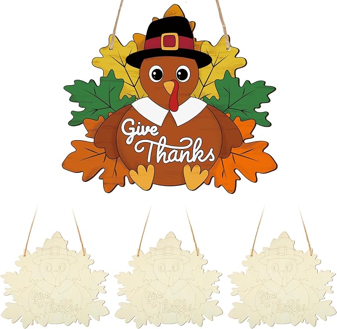 Paintable Thanksgiving Ornaments 3 Sets, Wooden Turkey Ornaments to Paint by Sereliy