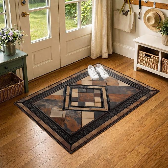 Vintage Geometric Faux Cashmere Non-Slip Rug, 15.7 x 23.6 Inches, Kitchen and - Image 3