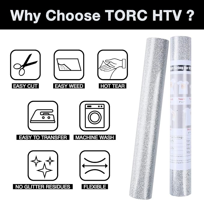 TORC Silver Glitter HTV Heat Transfer Vinyl Roll 12 inch x 10 ft Iron on Vinyl - Image 3