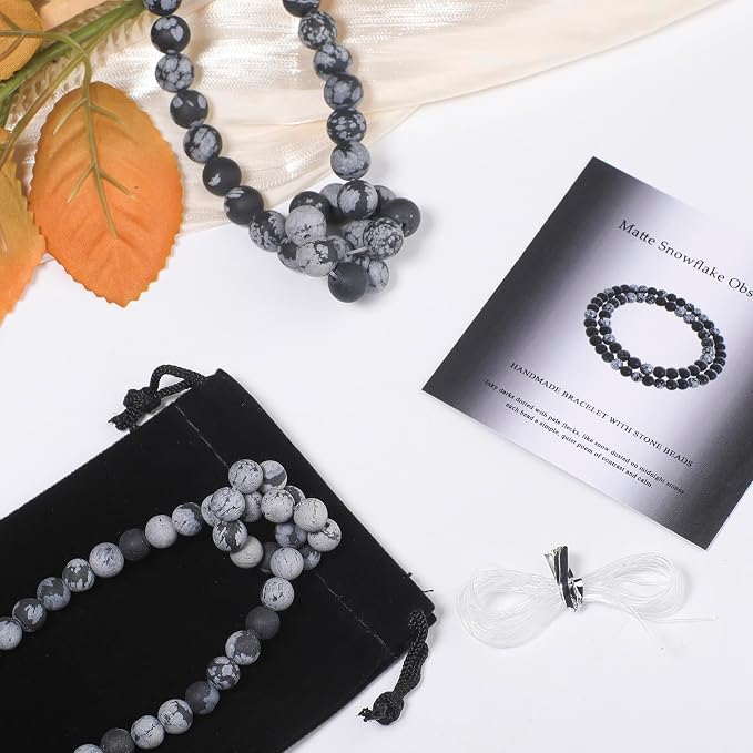8mm Matte Snowflake Obsidian Bead, 15-Inch Matte Round Loose Stone Beads - Image 2