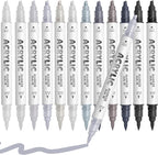White Gray Acrylic Paint Pens, Water Based 12 Colors Dual Tip Acrylic Paint by DIYChristmasGiftSupplies