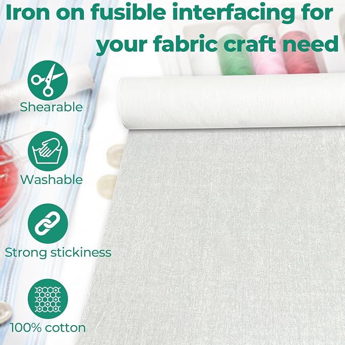 PLANTIONAL Woven Cotton Iron-On Fusible Interfacing, 16.1 inch X 10 Yards White - Image 4