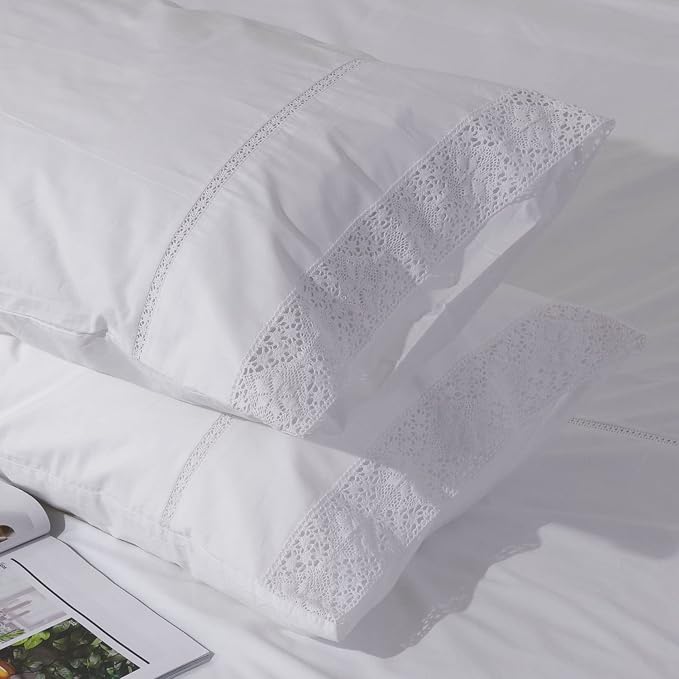 White Lace Pillowcases Standard Size Set of 2, 100% Cotton White Eyelet Pillow - Image 5