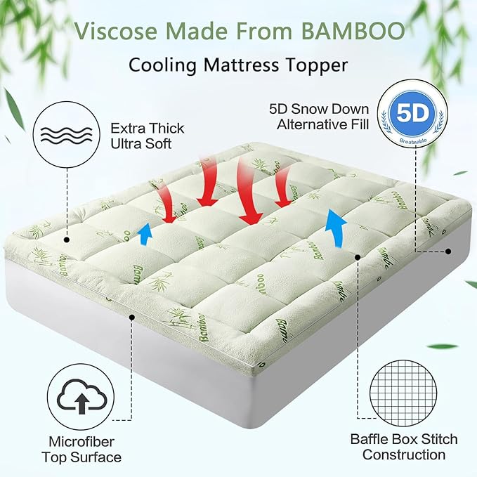 PATSBA Premium Viscose Made from Bamboo Twin XL Size Mattress Topper, 1200 GSM - Image 2