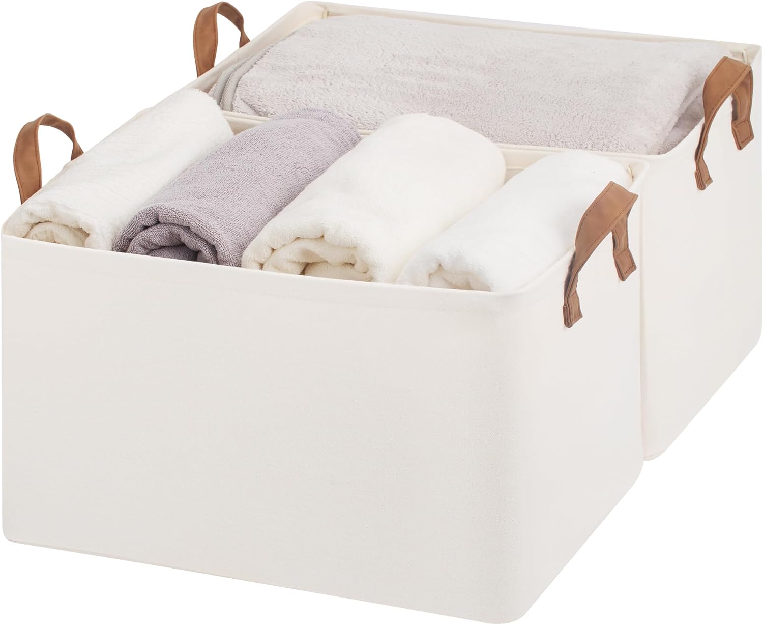 StorageWorks Storage Bins, Fabric Storage Bins for Shelves, Extra Large Storage Baskets with Metal Frame, Closet Baskets and Bins with Handles, Jumbo, Natural Color, 2-Pack