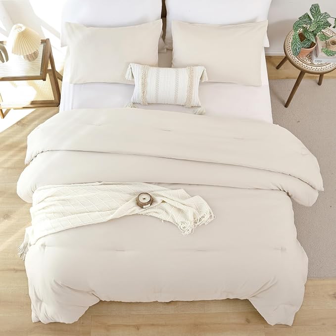 ROSGONIA King Size Comforter Set Beige - Image 5
