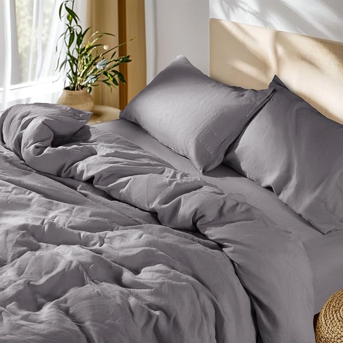 SONORO KATE 100% French Linen Duvet Cover Queen Size, Soft Breathable by SONOROKATE