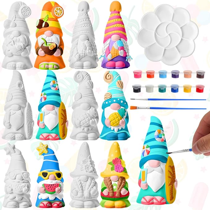 Arrowbash 6 Pcs Summer Beach Gnome Ceramics to Paint 5.1" Ready to Paint Your by Arrowbash