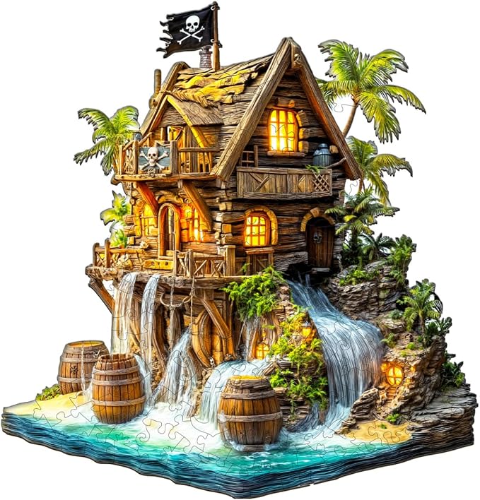 Wooden Puzzles for Adults, Pirate Cabin Wooden Puzzles 80 Pieces, Unique Animal by Jollitot