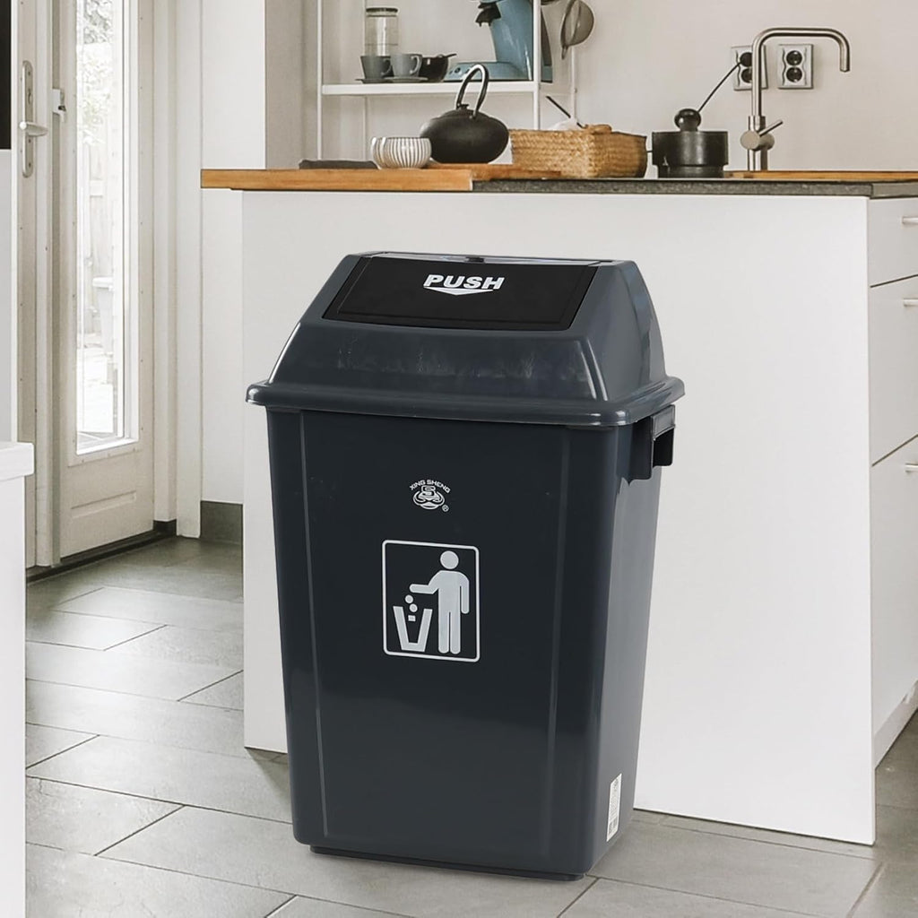 13 Gallon Plastic Swing Lid Trash Can, Outdoor Garbage Can, Grey, 4 Pack