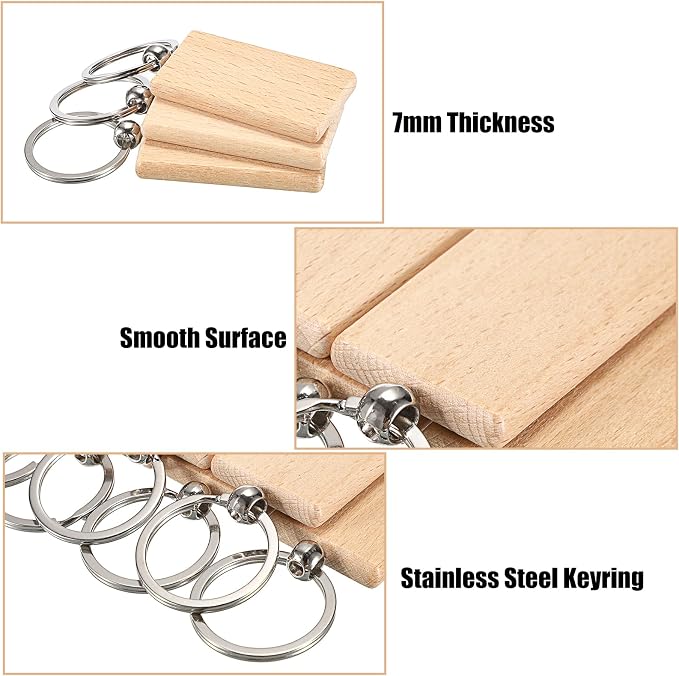 JUXYES 200 PCS Unfinished Wooden Keychain Blanks - Image 4
