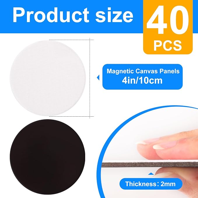 ESRICH 40Pack 4x4IN Round Mini Canvas Magnets, Small Magnetic Paint Canvas | - Image 2