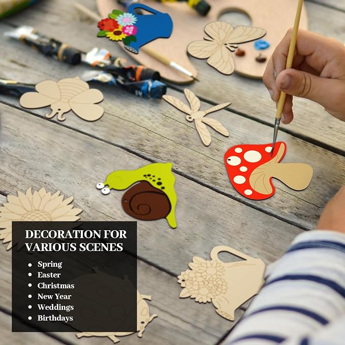 Subacy 80 PCS Unfinished Wood Cutouts 8 Styles DIY Wooden Spring Ornaments - Image 7