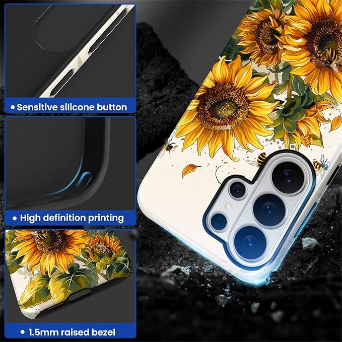 for Samsung Galaxy S26 Ultra Case, Sunflowers Bees Pattern Glossy 2 in 1 - Image 3