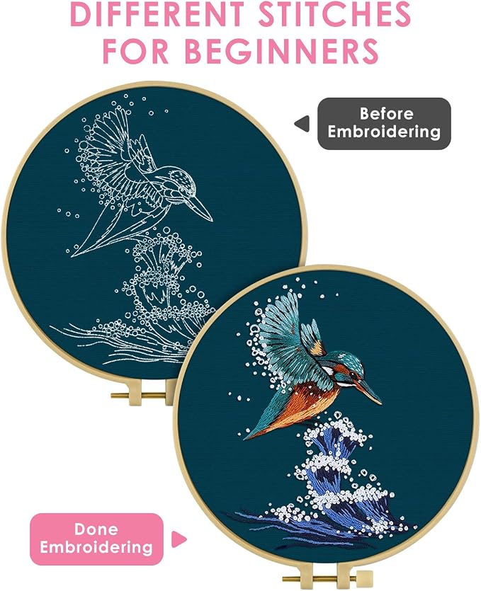 TINDTOP Embroidery Kit for Beginners Adult, Kingfisher Embroidery Kit for - Image 3
