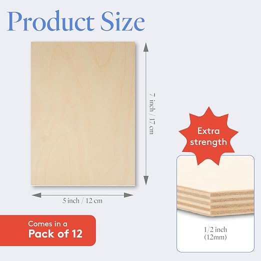 12 mm Baltic Birch Plywood 1/2 x 5 x 7 Inch, Box of 12 B/BB Grade Craft Wood - Image 2