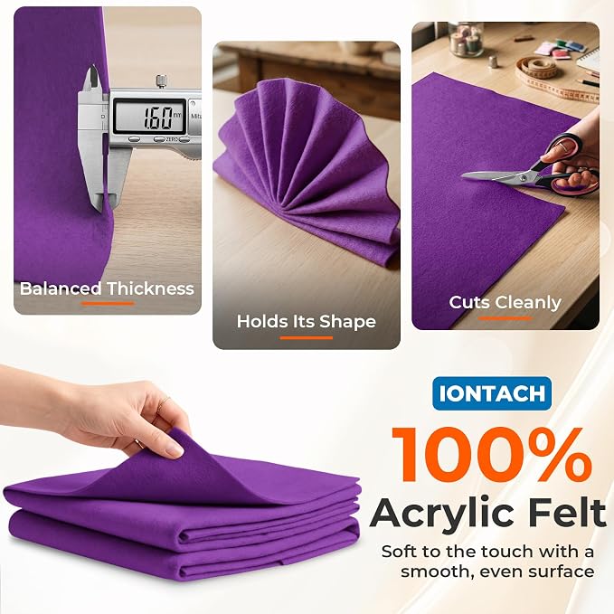 IONTACH 18" X 18" Soft Felt Sheets 1.6mm Thick | Acrylic Felt Fabric Sheets - Image 3