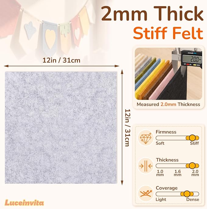 2mm Stiff Felt Sheets 12" X 12" | Thick Polyester Felt Material, DIY Craft - Image 3