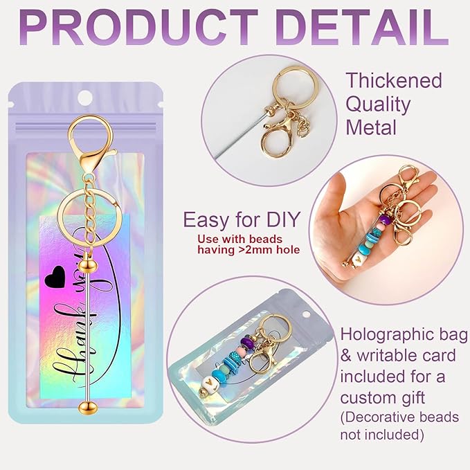 42/84/126 Pcs Beadable Keychain Bars Bulk Blank DIY Beaded Keychain Making - Image 3