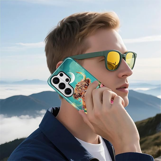 for Samsung Galaxy S26 Ultra Case, Highland Cow Flower Pattern Glossy 2 in 1 - Image 7