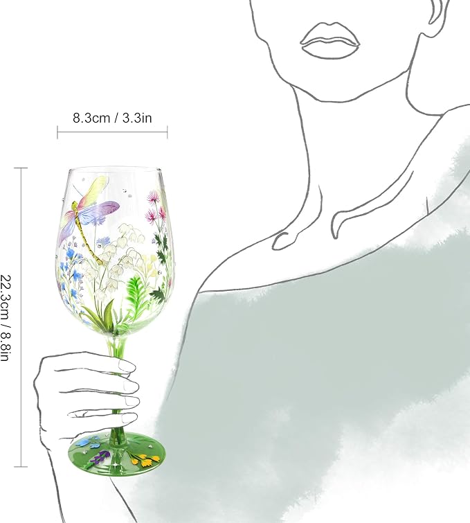 NymphFable Hand Painted Wine Glass Colorful Dragonfly Flower Artisan Painted 15 - Image 5