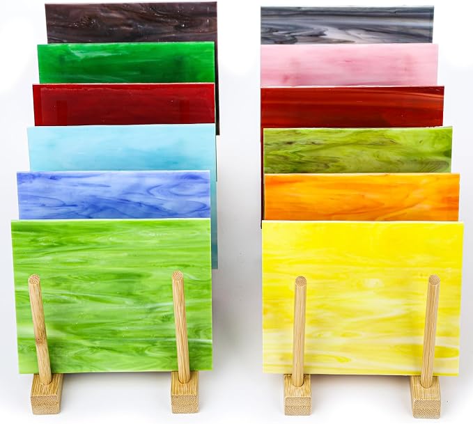 12 Sheets Opaque Stained Glass Bulk Variety Pack, 4 x 6 Inch Mosaic Glass Tiles by UZLUbuywithconfidence