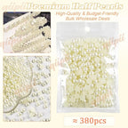 qiipii 380PCS 8mm Beige White Round Half Round Pearls - Image 2