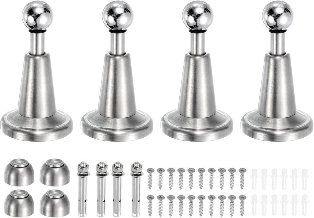uxcell 4Pcs Magnetic Door Stopper, 304 Stainless Steel Magnetic Door Stop Catch, Soft-Catch Brushed Nickel Hold Door Open Wall Mount for Bottom of Door, Silver