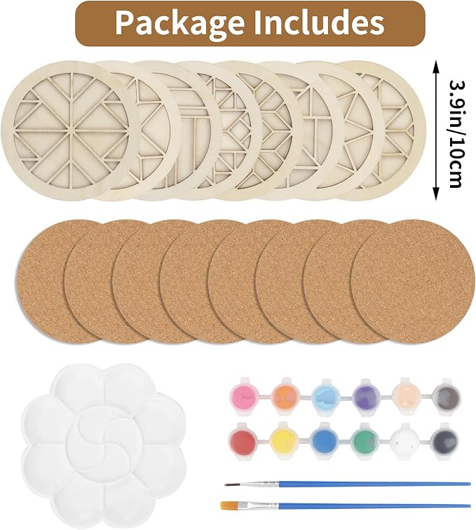Temlum Wooden Coasters Painting Kit, Paint You Own Coaster Wooden Painting - Image 2