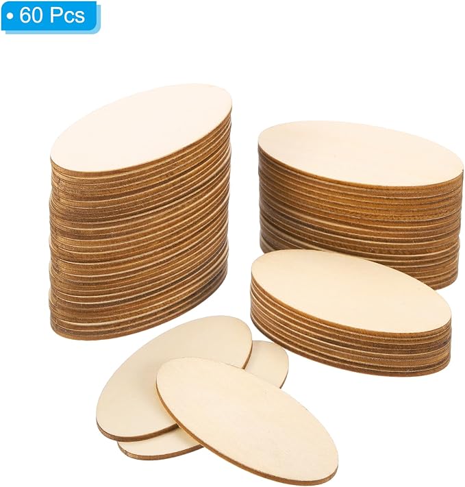 PATIKIL 60PCS Oval Wood Pieces 3.1 Inch Unfinished Oval Shape Wooden Blank - Image 3