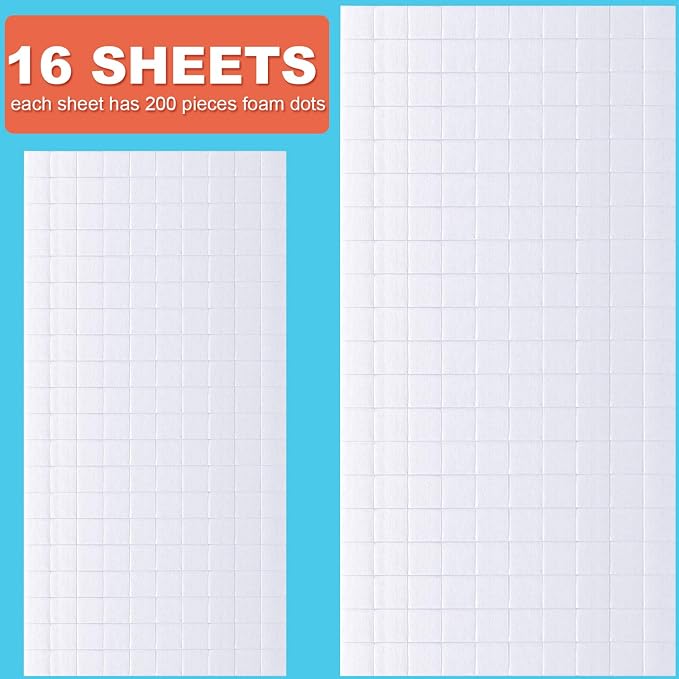 Zonon 16 Sheets Adhesive Foam Squares 3200 Pcs Double Sided Self Dots Precut - Image 5