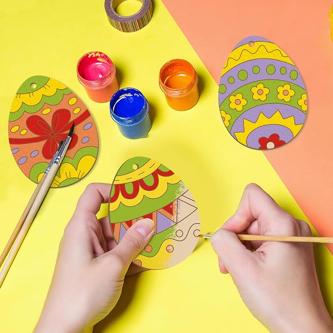 80PCS Wooden Easter Ornaments to Paint, 10 Styles DIY Blank Unfinished Wood - Image 2
