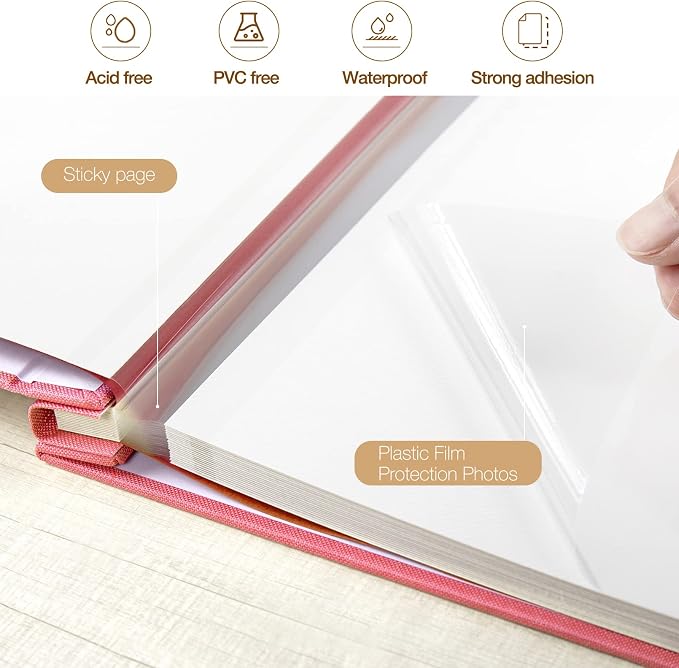 potricher Large Photo Album Self Adhesive 4x6 5x7 8x10 Pictures Linen Cover 40 - Image 4