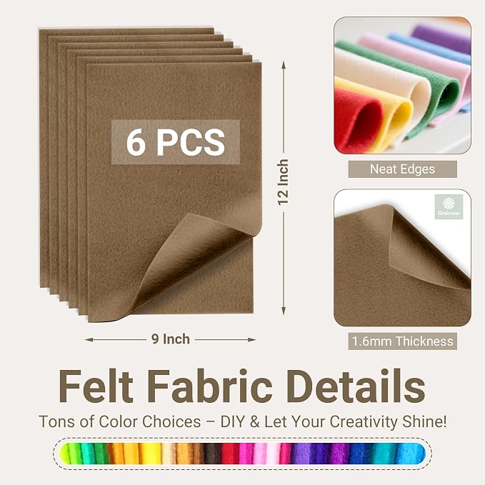 Mocha Brown Soft Felt Sheets for Crafts, 1.6mm Thick, Kids' Crafts, DIY Projects - Image 2