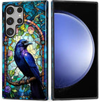 for Samsung Galaxy S23 Ultra Case, Crow Faux Stained Glass Pattern Glossy 2 in by Teonvpu