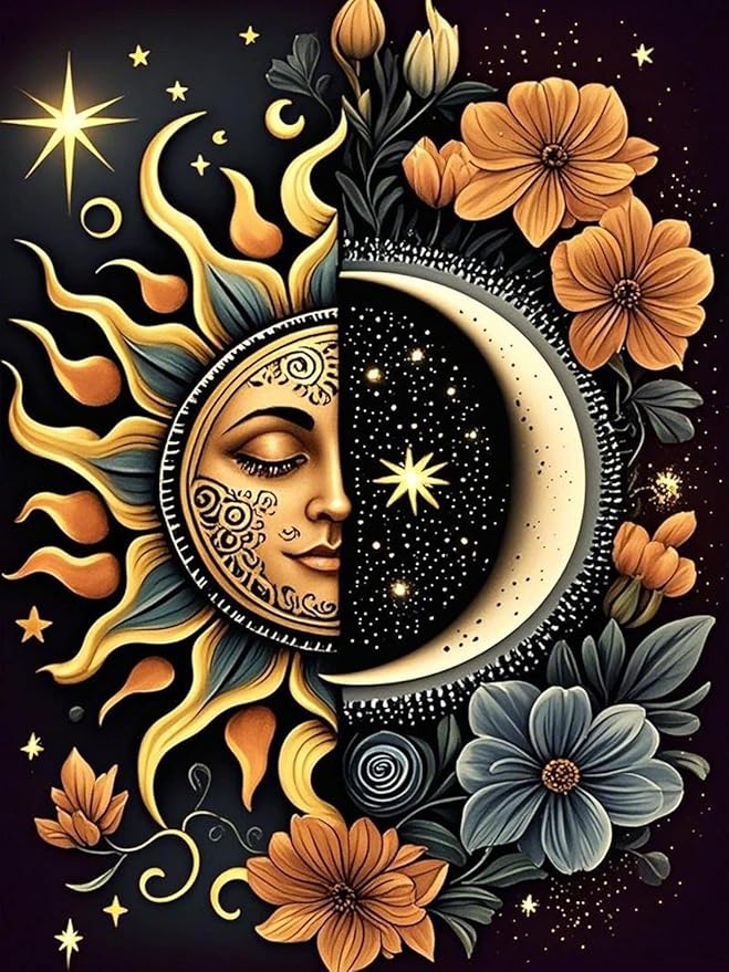 MYBISYMQQ Stamping Cross Stitch Kit Sun and Moon, Round Counting Cross Stitch by Unknown