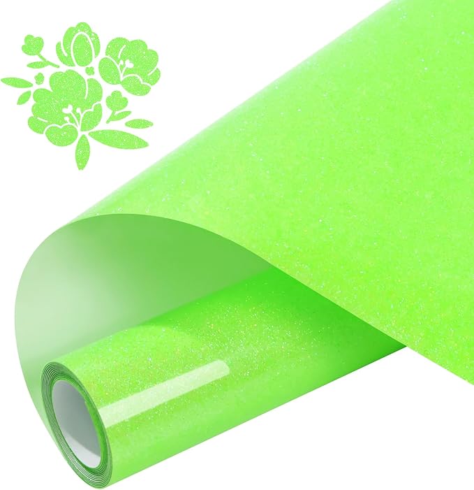 Fluorescent Green Glitter Heat Transfer Vinyl 12" x 5FT by Unknown