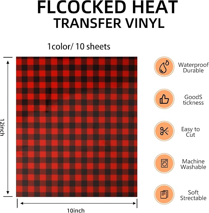 FUNKAKA Heat Transfer Vinyl HTV Black Red Buffalo Plaid - Image 2