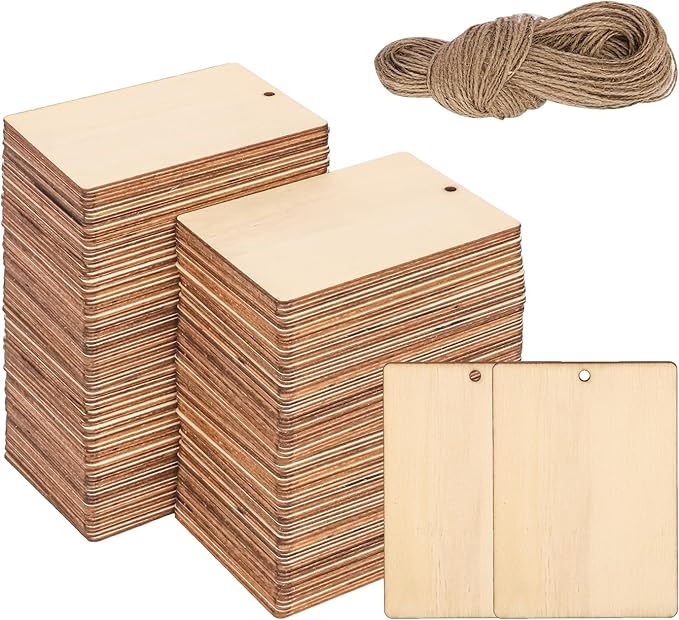 200 PCS Unfinished Wood Pieces – 2.5 x 3.5 inches Rustic Rectangular Wooden by Geytetqi