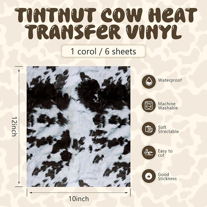 Tintnut Black Cowhide Heat Transfer Vinyl, easy cut & weed, stretch washable - Image 2
