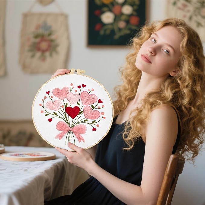 Heart Flower Embroidery Kits for Beginners Adults, Counted Cross Stitch Kits - Image 4