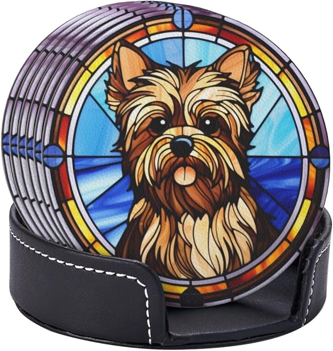 Drink Coaster Set of 6, Yorkshire Terrier Dog Mom Lover Gift, Leather Drink - Image 9