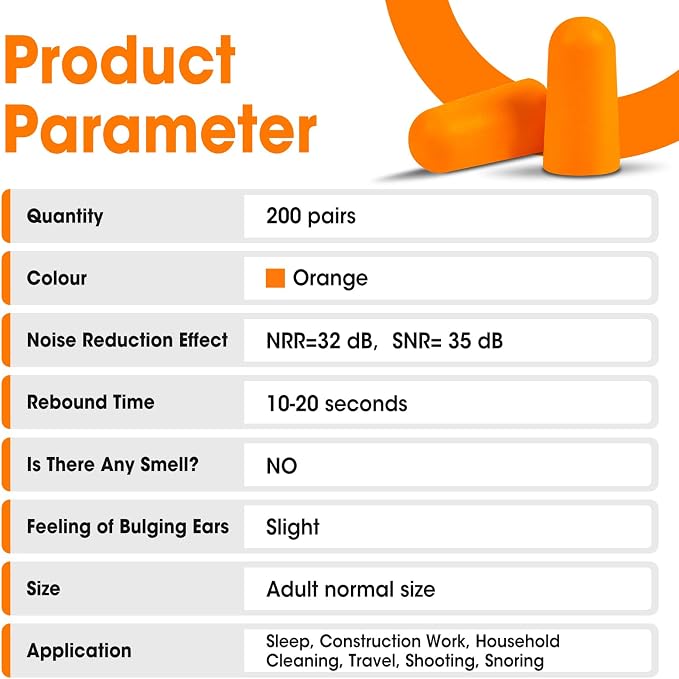 AZEN 200 Pairs Ear Plugs, NRR 32dB Soft Foam Ear Plugs - Image 6
